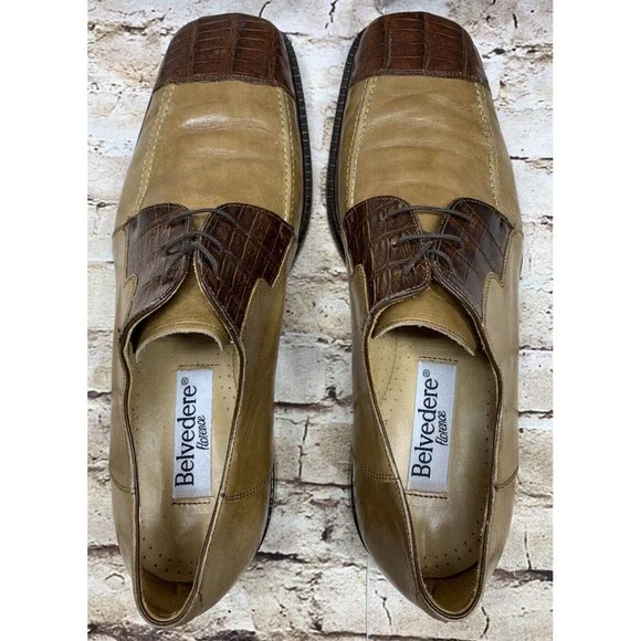Belvedere Florence Men’s Genuine Crocodile Sand Brown Dress Shoes Size 12M